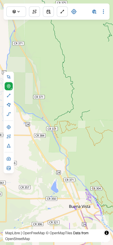 Draw point icon now shown in green (matching the Campsite color), indicating active draw mode for Campsite type.