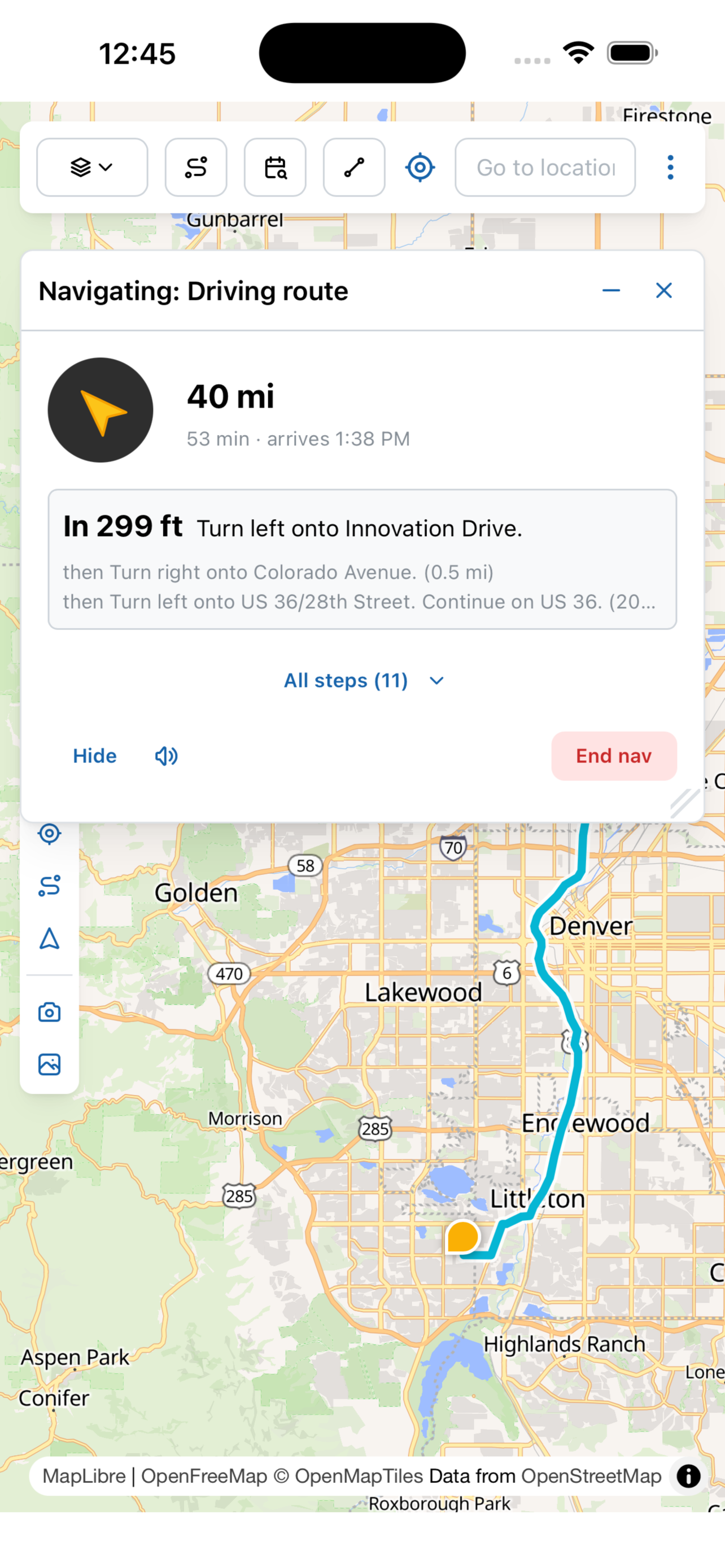 Route directions with step-by-step — Campound screenshot