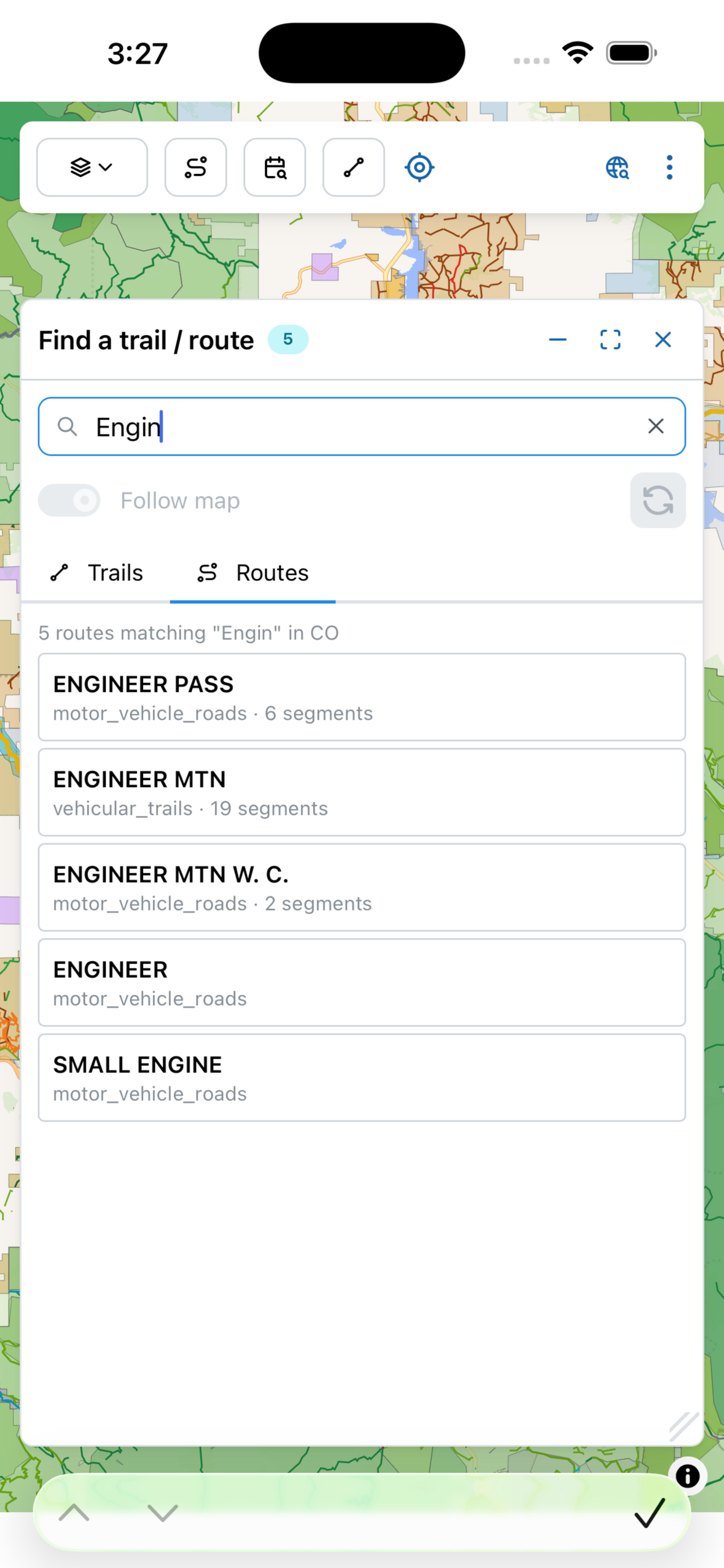 Search trails and routes by name across the entire state — Campound screenshot
